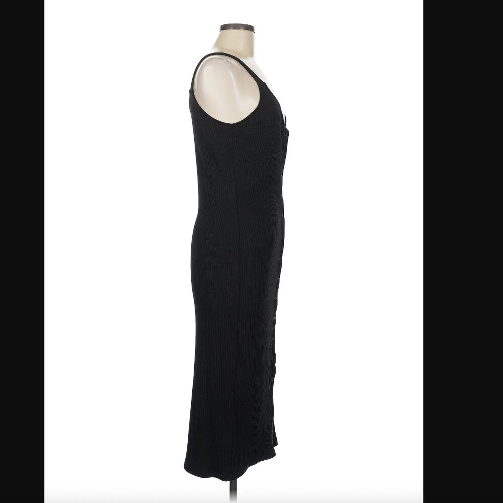 All in Favor Black Ribbed Button-Front Slip Dress – Size M - Picture 5 of 6